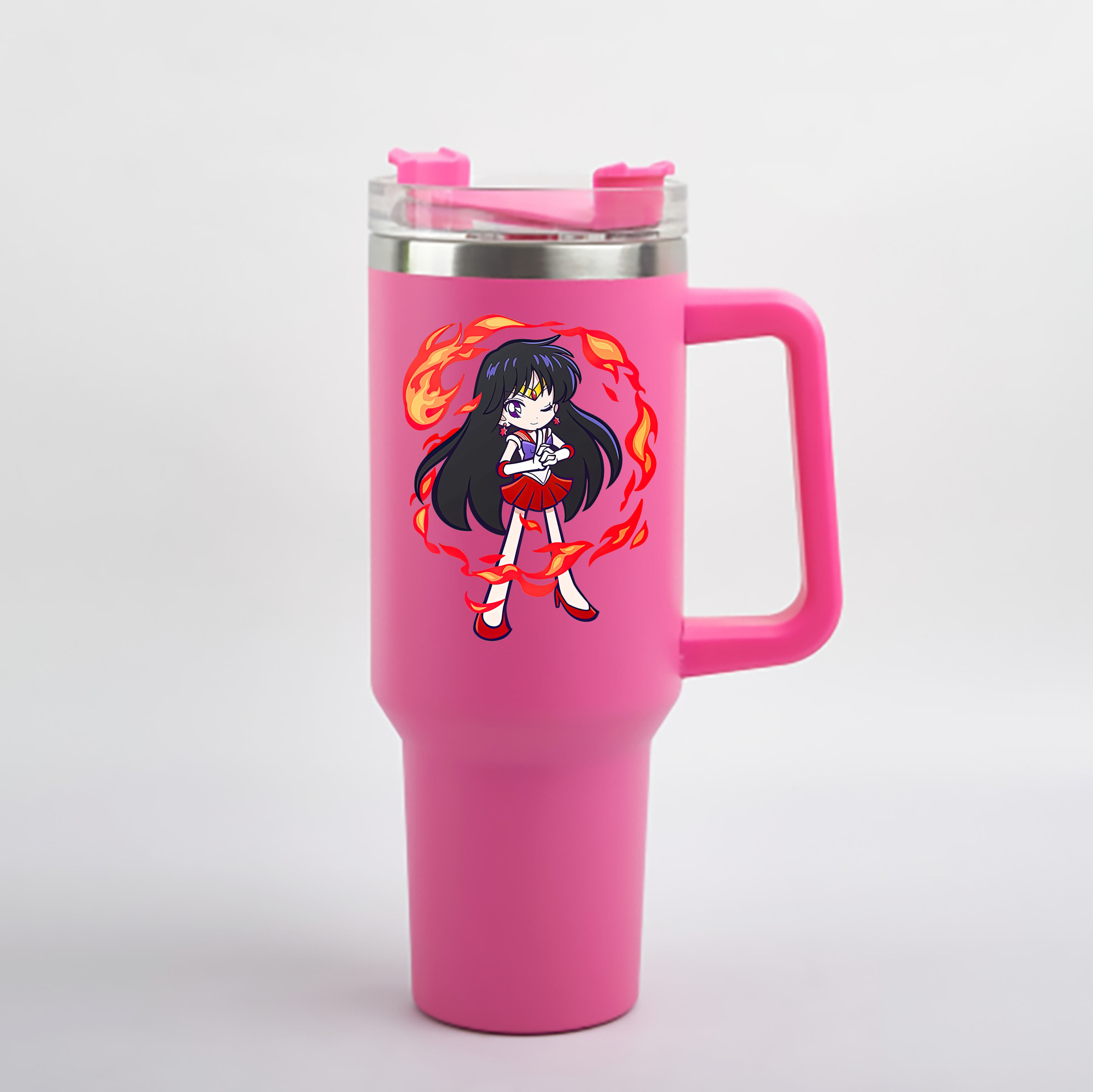 （画像用） 美少女戦士セーラームーン 火野レイ ひの レイ Sailor Moon Hino Rei （セーラーマーズ,Sailor Mars） 1200mL車用タンブラー - クリスタルステッカー（プラスチックストロー付き）